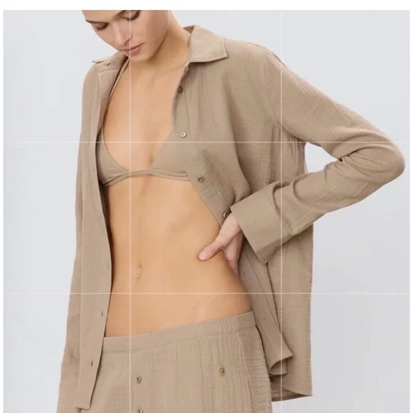 ÉTERNE Gauze Button-Up Top – Taupe – Size Small – New With Tags - Picture 9 of 9